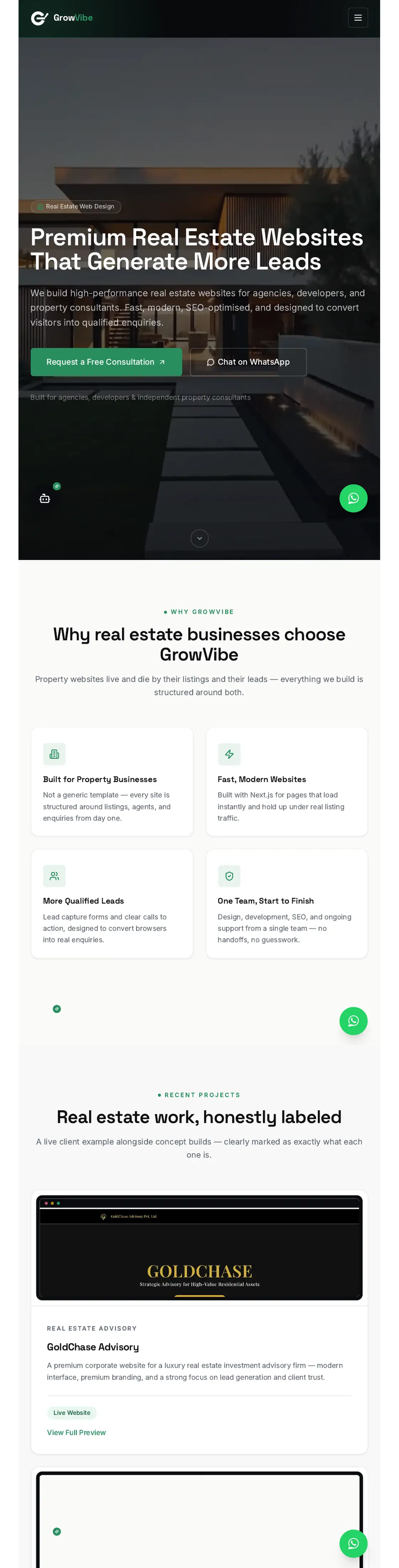 A real estate website designed by GrowVibe